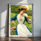 Jonge schoonheid met een mand Rozen Poster