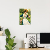 Jonge schoonheid met een mand Rozen Poster (Thuiskantoor)