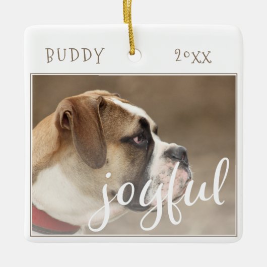 Jonge Script Dog Pet met kerstfoto Keramisch Ornament (Voorkant)