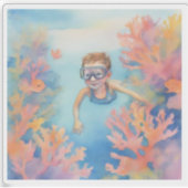 Jonge snorkelaar geniet van het rif sticker (Voorkant)