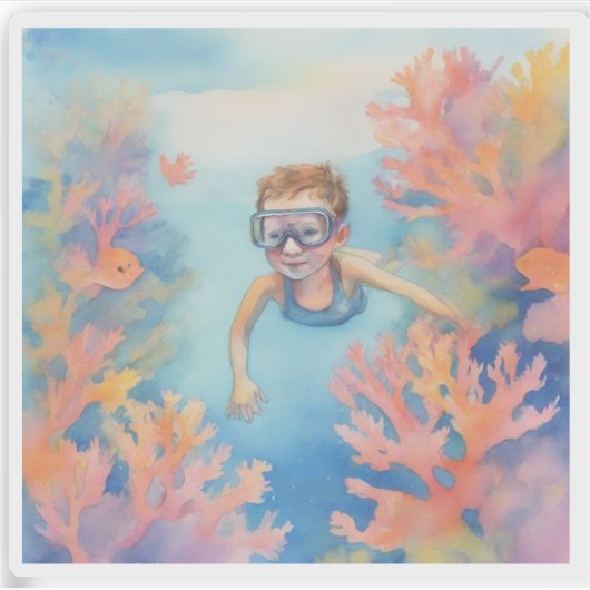 Jonge snorkelaar geniet van het rif sticker (Voorkant)