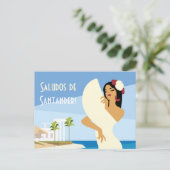 Jonge Spaanse Dame poseren met fan in de kust van  Briefkaart (Staand voorkant)