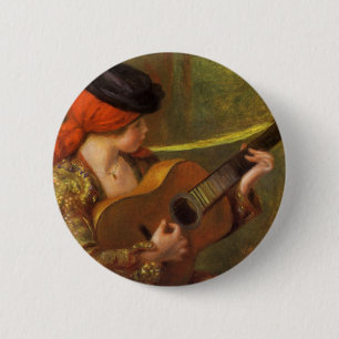 Jonge Spaanse vrouw met een gitaar van Pierre Reno Ronde Button 5,7 Cm