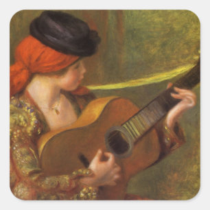 Jonge Spaanse vrouw met een gitaar van Pierre Reno Vierkante Sticker