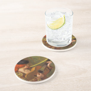 Jonge Spaanse vrouw met een gitaar van Pierre Reno Zandsteen Onderzetter