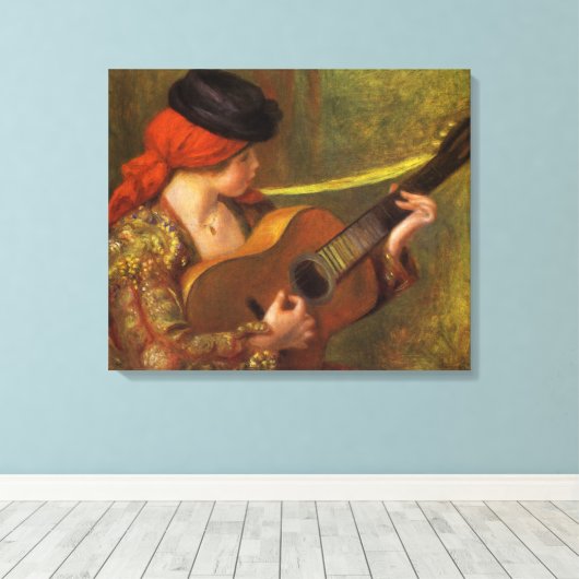 Jonge Spaanse vrouw met gitaar van Pierre Renoir Canvas Afdruk (Insitu (Houten vloer))