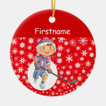 Jonge speler hockey ornament - rode witte sneeuw