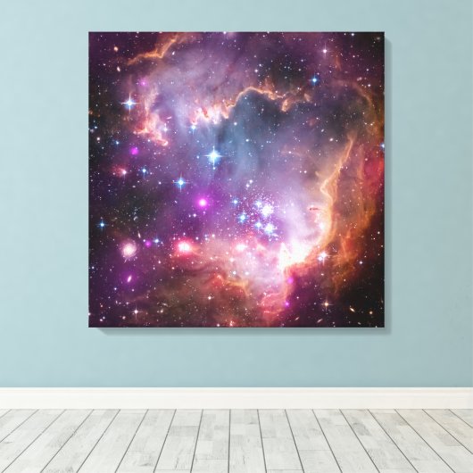 Jonge sterren in de kleine Magelhaense wolk. Canvas Afdruk (Insitu (Houten vloer))