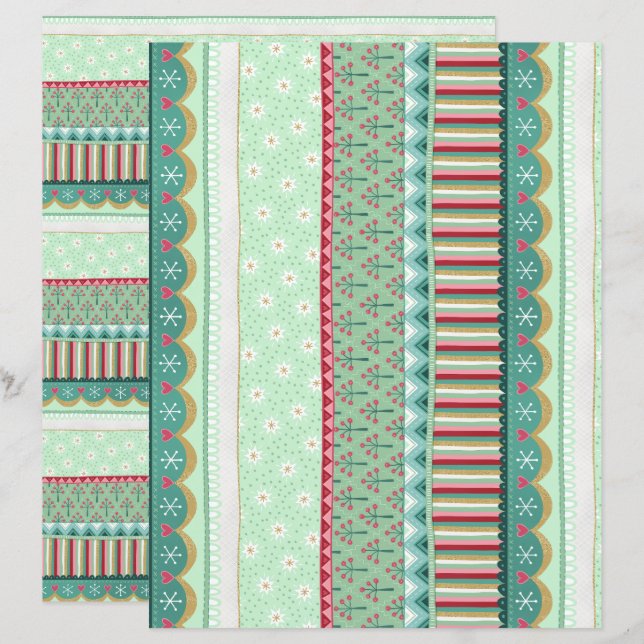 Jonge Streep Groene Kerst Scrapbook Papier (Voorkant / Achterkant)