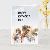 Jonge vader met jonge zoon zonnige dag Vaderdag Kaart (Gele Bloem)