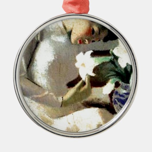 Jonge Vietnamese vrouw met Lily Metalen Ornament (Voorkant)