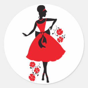 Jonge vintage rode zwarte silhouet ronde sticker