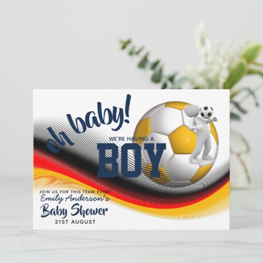 JONGE VOETBAL Baby Shower Uitnodigingen Roze (Staand voorkant)