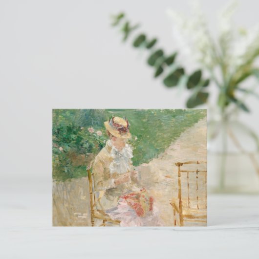 Jonge vrouw breien | Berthe Morisot Briefkaart (Staand voorkant)