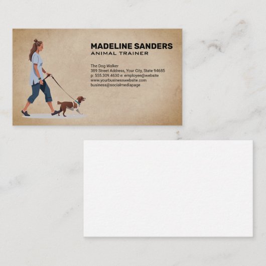 Jonge vrouw die Beagle hond uitlaat Visitekaartje (Voorkant / Achterkant)
