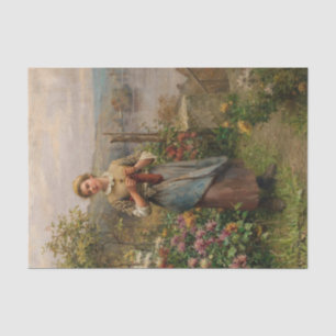 Jonge vrouw die breit door Daniel Ridgway Knight Tissuepapier