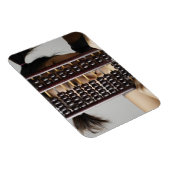 Jonge vrouw die door abacus paait. magneet (Rechterzijde)