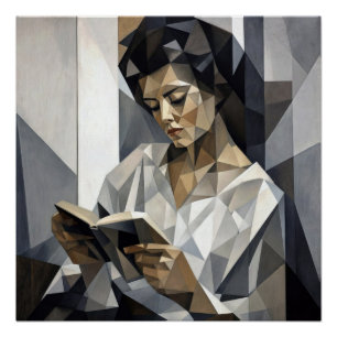 Jonge vrouw die een boek leest Kubistische kunstvo Perfect Poster
