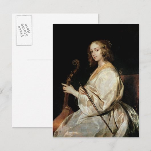 Jonge Vrouw die een Viola da Gamba speelt Briefkaart (Voorkant / Achterkant)