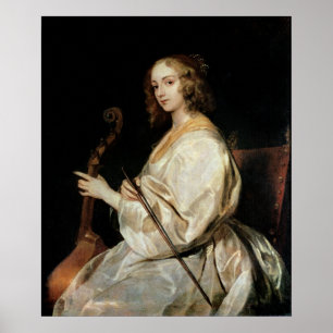 Jonge Vrouw die een Viola da Gamba speelt Poster