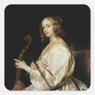 Jonge Vrouw die een Viola da Gamba speelt Vierkante Sticker