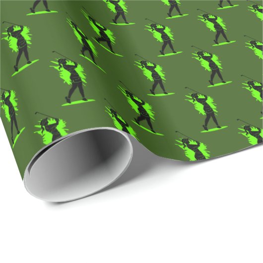 Jonge vrouw die Golf Green Black Pattern Gift spee Cadeaupapier (Rol Hoek)