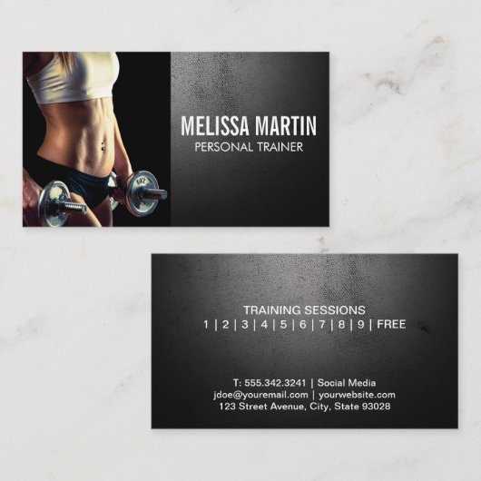 Jonge vrouw die halters vasthoudt visitekaartje (Voorkant / Achterkant)