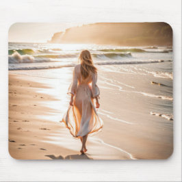 Jonge Vrouw die het Strand lopen Muismat