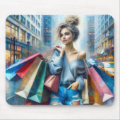 Jonge Vrouw die in de Grote Stad winkelen Muismat (Voorkant)