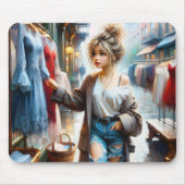 Jonge Vrouw die in de Grote Stad winkelen Muismat (Voorkant)