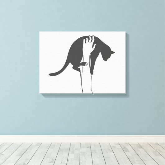 Jonge vrouw die kat tilt - Kies achtergrondkleur Canvas Afdruk (Insitu (Houten vloer))