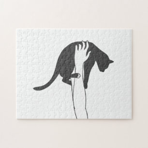 Jonge vrouw die kat tilt - Kies achtergrondkleur Legpuzzel