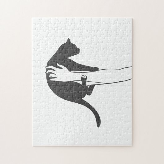 Jonge vrouw die kat tilt - Kies achtergrondkleur Legpuzzel (Verticaal)