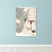 Jonge vrouw die knielt door haar muggennet, 1766 canvas afdruk (Insitu (Houten vloer))