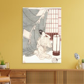 Jonge vrouw die knielt door haar muggennet, 1766 canvas afdruk (Insitu (Woonkamer))