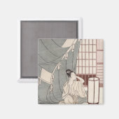 Jonge vrouw die knielt door haar muggennet, 1766 magneet (Voorkant / Achterkant)