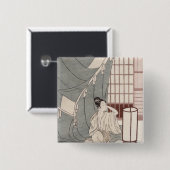 Jonge vrouw die knielt door haar muggennet, 1766 vierkante button 5,1 cm (Voorkant /achterkant)
