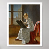 Jonge vrouw die naast een raam tekent poster (Voorkant)