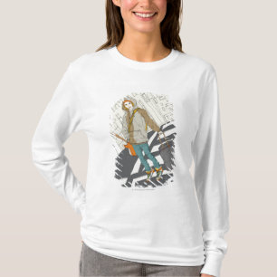 Jonge vrouw die op straat staat met bagage t-shirt