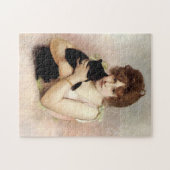 Jonge vrouw die zwarte kat balletdanseres vasthoud legpuzzel (Horizontaal)