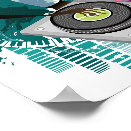 Jonge vrouw Dj Gebruikend Platenspeler in Nightclu Poster (Hoek)