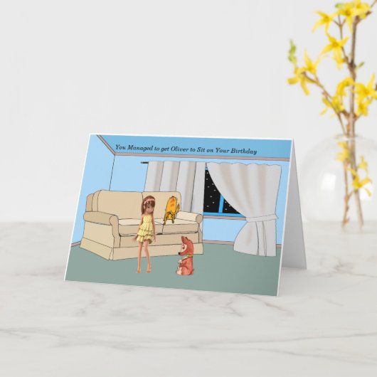 Jonge Vrouw Dog-trainer met een geboortedag Kaart (Gele Bloem)