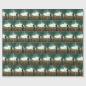 Jonge vrouw en hond kijken naar een tornado cadeaupapier (Vlak)