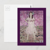 Jonge vrouw en roze bloemen briefkaart (Voorkant / Achterkant)