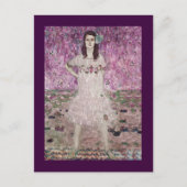 Jonge vrouw en roze bloemen briefkaart (Voorkant)