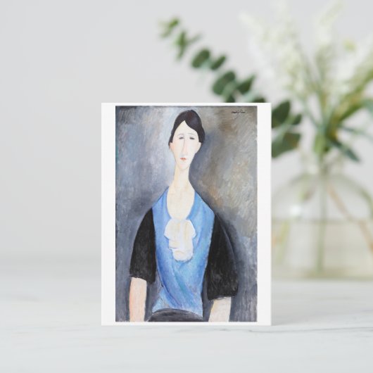 Jonge Vrouw in Blauw, Modigliani Briefkaart (Staand voorkant)