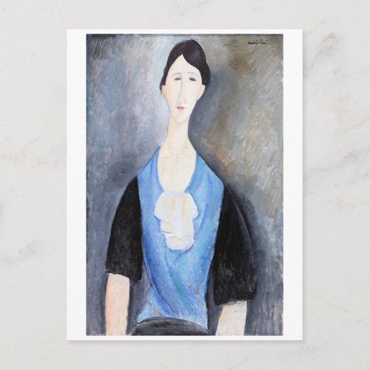 Jonge Vrouw in Blauw, Modigliani Briefkaart (Voorkant)