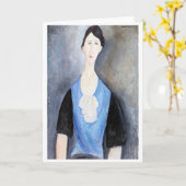 Jonge Vrouw in Blauw, Modigliani Kaart (Gele Bloem)