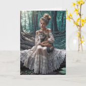 Jonge vrouw in Bos met kat Kaart (Gele Bloem)