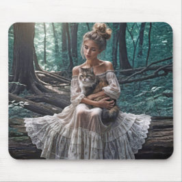 Jonge vrouw in Bos met kat Muismat